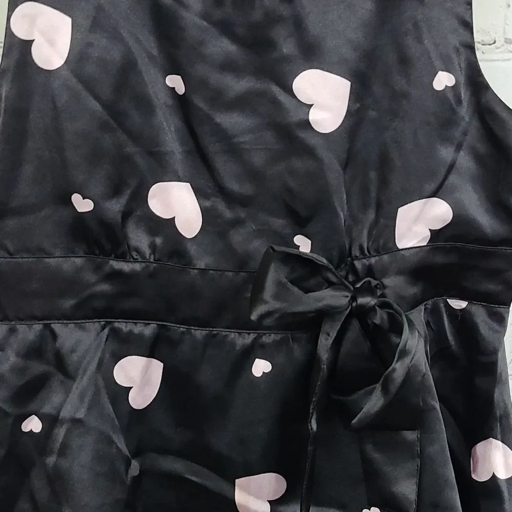 Justice Girls Heart Print Tiered Party Dress Black Pink Fit & Flare 14 Occasion